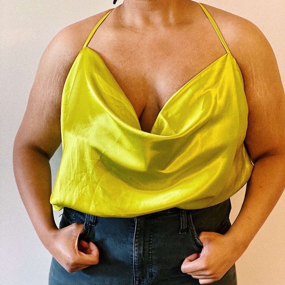 Boohoo Plus Lime cross back cowl neck satin cami